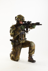 Weapons-Rifle Man Pose with machine rifle White Uniform Athletic Studio photo references